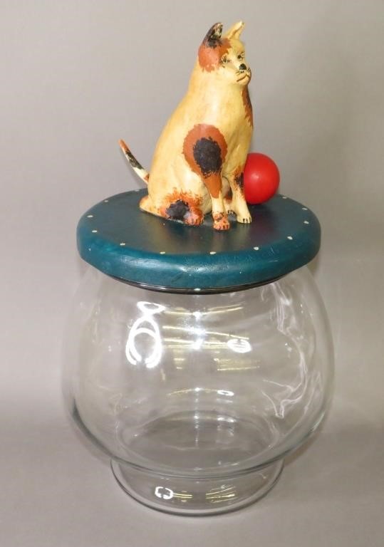 Appraisal: FOLK ART CARVED CAT TOPPED JAR BY WALTER JUNE GOca