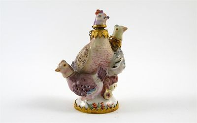 Appraisal: A Girl-in-a-Swing triple scent bottle modelled as four chickens standing