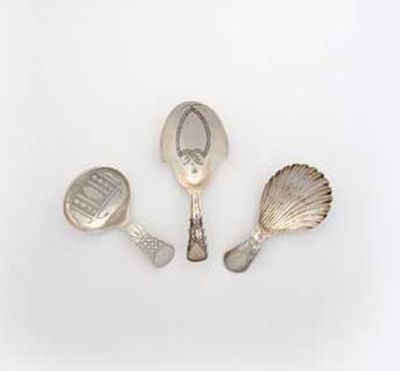 Appraisal: Three various caddy spoons with pricked engraving by Joseph Taylor