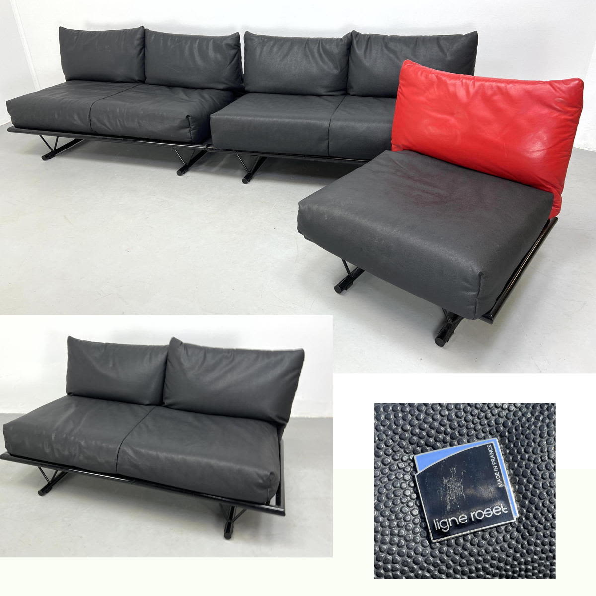 Appraisal: pcs Black and red vinyl pc couch and chair Pebbled