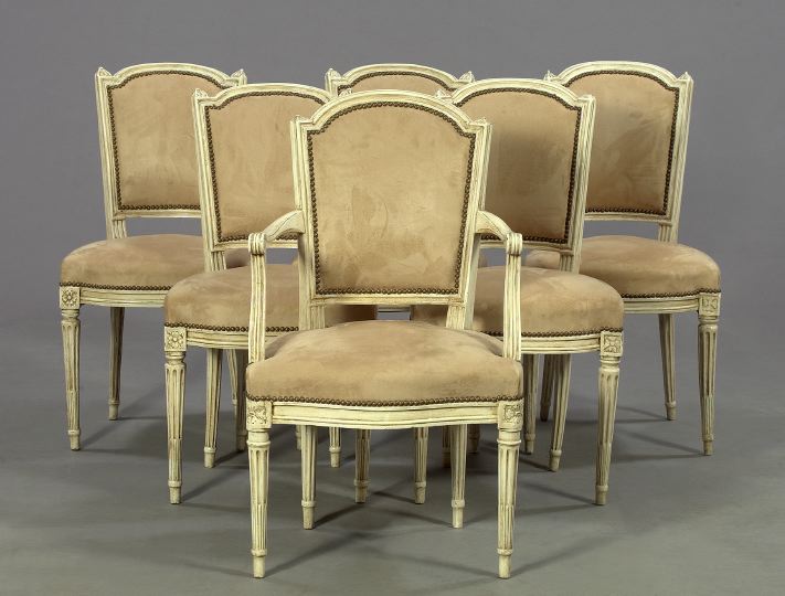 Appraisal: Set of Eight French Carved and Antiqued White-Painted Beechwood Chairs