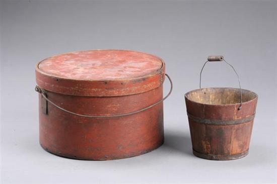 Appraisal: PAINTED BUCKET AND PANTRY BOX Both late th century Includes