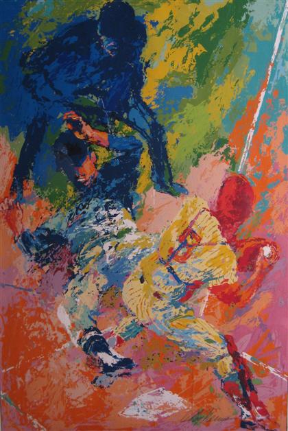 Appraisal: LEROY NEIMAN american b SLIDING HOME pencil signed and numbered