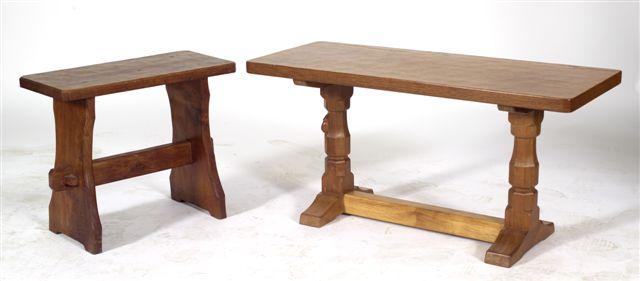 Appraisal: ROBERT MOUSEMAN THOMPSON OAK COFFEE TABLE of refectory type with