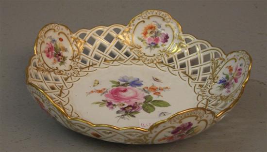 Appraisal: Meissen bowl with pierced border decorated with flowers cross swords