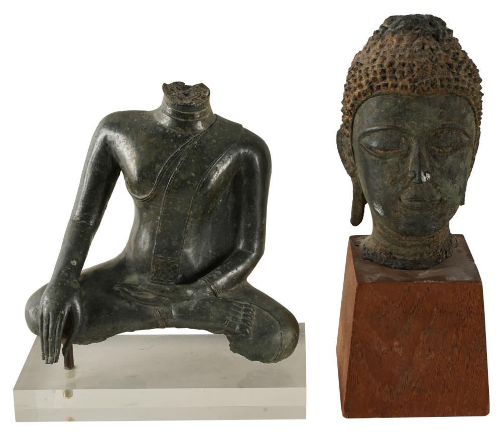 Appraisal: TWO THAI BRONZE RELIGIOUS FIGUREScomprising a torso and head of