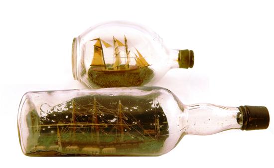 Appraisal: Two ships in bottles three-masted American ship under full sail