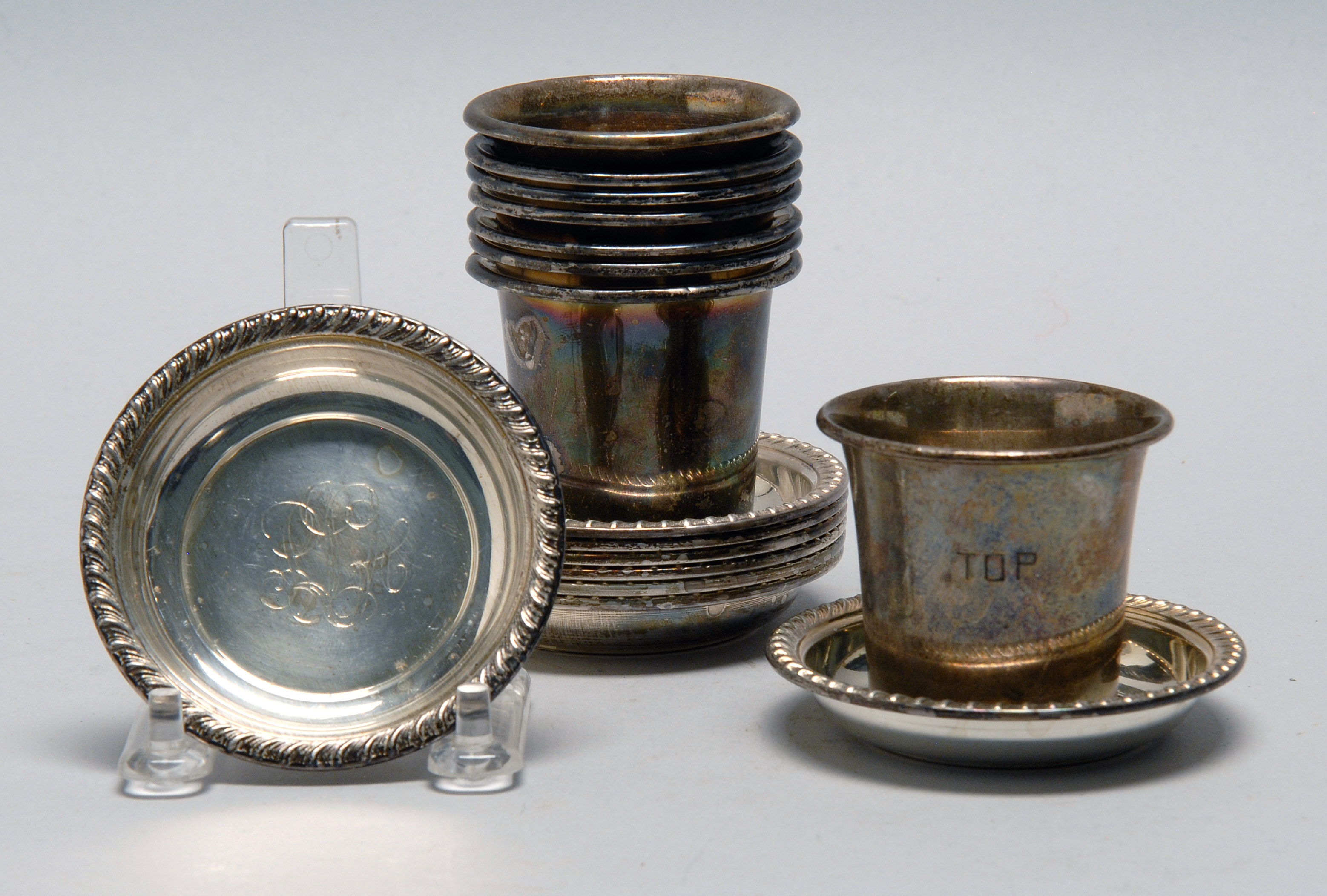 Appraisal: SEVENTEEN PIECES OF AMERICAN STERLING SILVER HOLLOWWARE th CenturyMonogrammed -