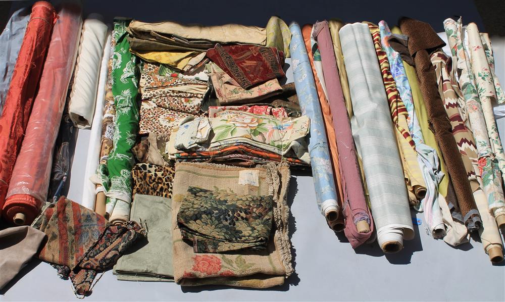 Appraisal: MISCELLANEOUS ROLLS OF DECORATOR FABRIC REMNANTS INCLUDING MANY ON ROLLS