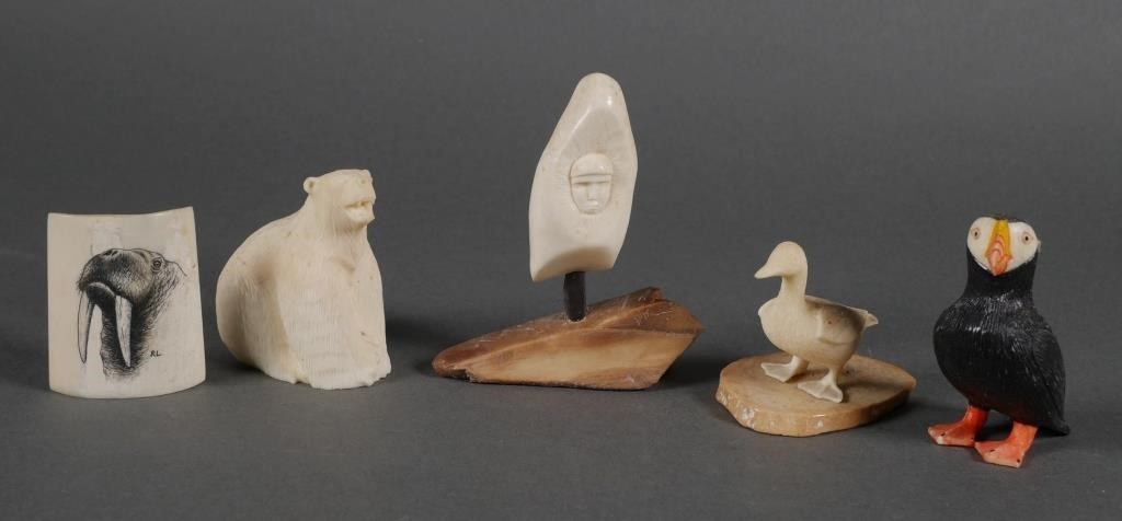 Appraisal: Group of five pieces all Inuit carved circa mid th