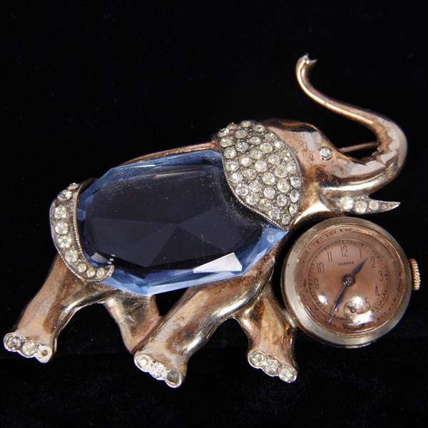 Appraisal: Unmarked Jewel Belly Elephant Watch Brooch Pin Surface wear Missing