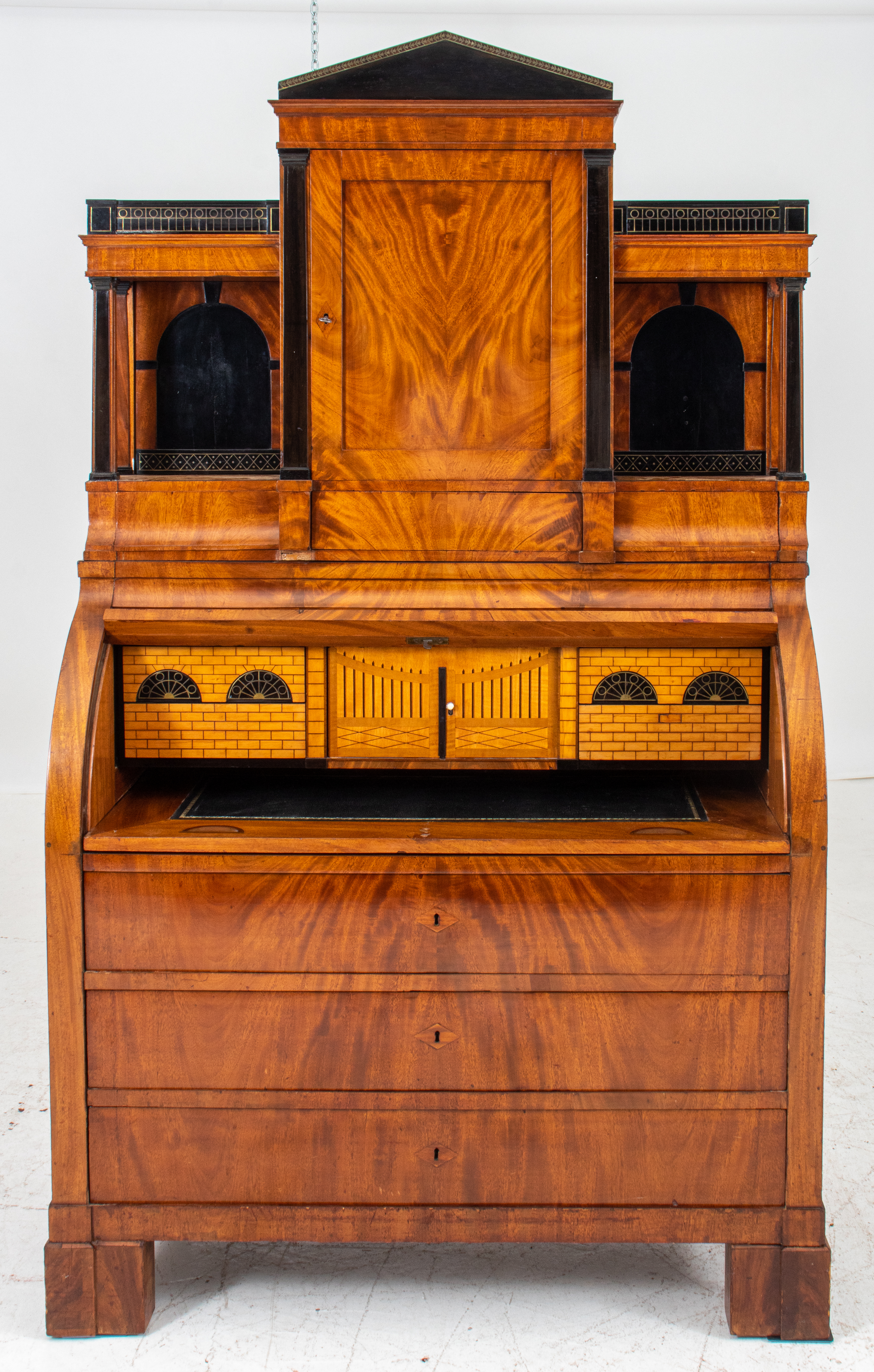 Appraisal: GERMAN NEOCLASSICAL MAHOGANY DESK-BUREAU C North German Neoclassical bookmatched mahogany-veneered