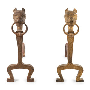 Appraisal: A Pair of Continental Brass and Iron Figural Andirons th