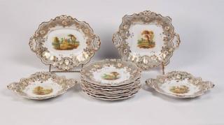 Appraisal: PIECE ENGLISH PORCELAIN PARTIAL DESSERT SERVICE HAVING INDIVIDUAL HANDPAINTED CENTER