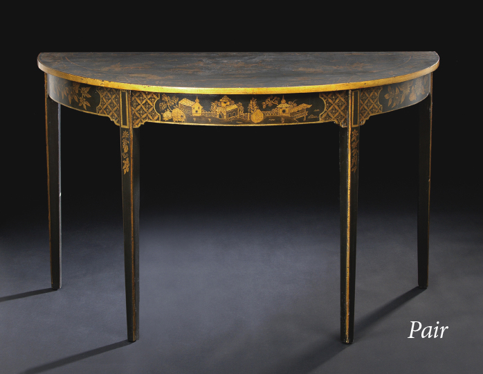 Appraisal: Pair of George III-Style Ebonized Demi-lune Side Tables third quarter