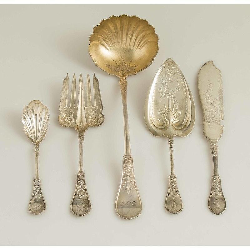 Appraisal: Silver Serving Pieces Gem Pattern Lot of five silver serving