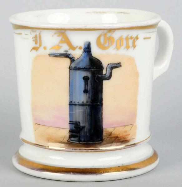 Appraisal: Steam Pump Shaving Mug Gilt name J A Gore Nice