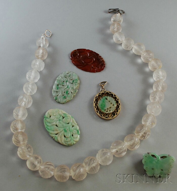 Appraisal: Group of Asian Hardstone Jewelry a carved rock crystal bead