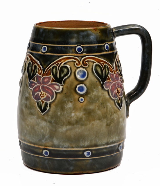 Appraisal: A ROYAL DOULTON STONEWARE POTTERY ART NOUVEAU TANKARD of inverted