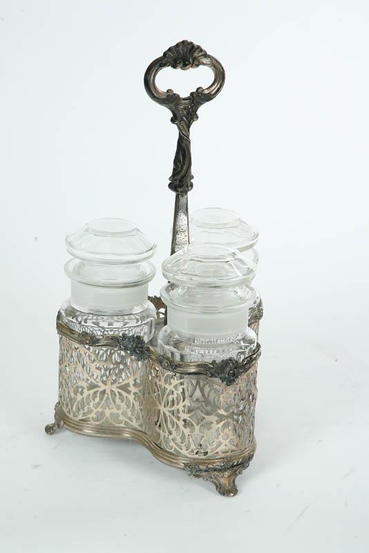 Appraisal: CASTOR SET Three paneled glass jars with lids in a