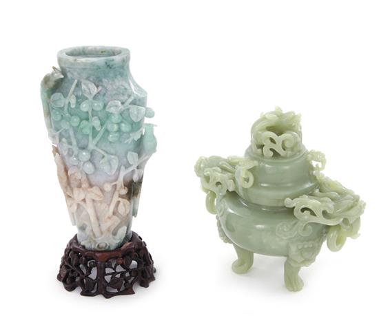 Appraisal: Chinese carved jade covered urn and vase Republic period or