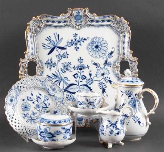 Appraisal: Meissen blue and white porcelain -piece partial chocolate and dessert