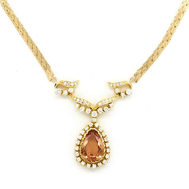 Appraisal: k Yellow gold imperial topaz and diamond necklace k Yellow