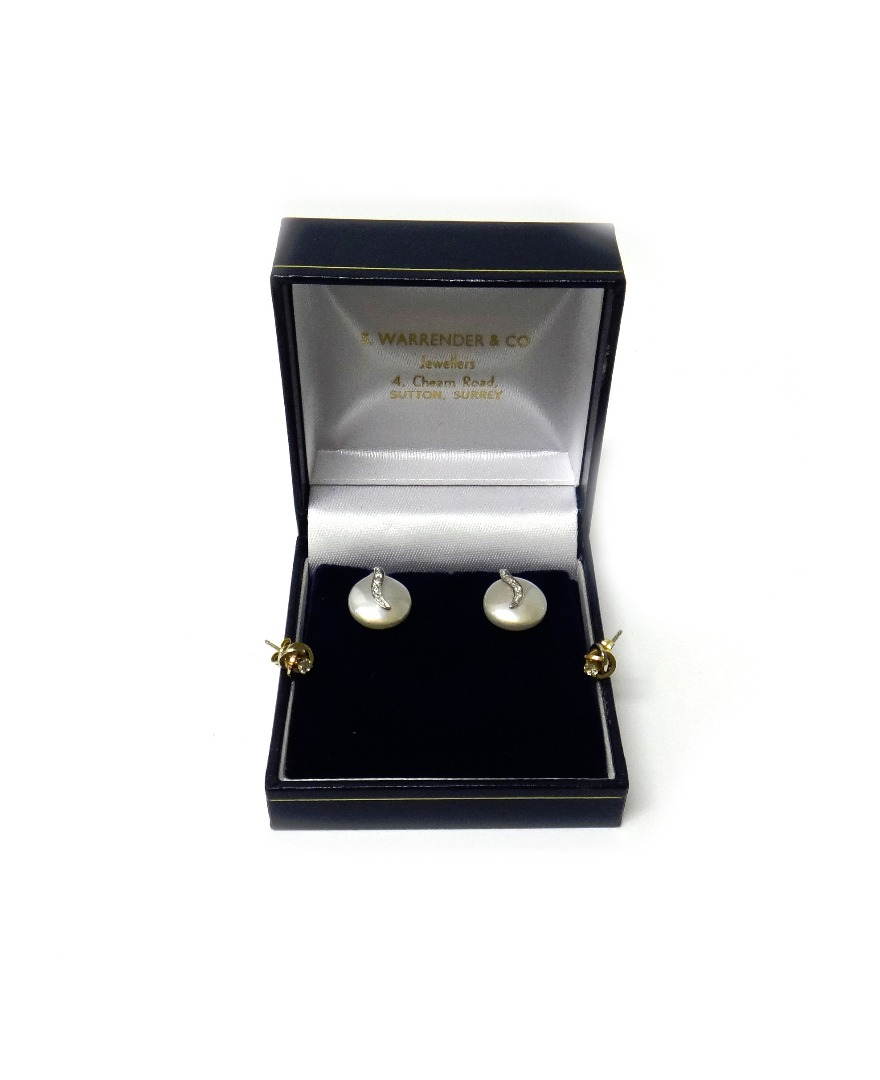 Appraisal: A pair of ct white gold diamond and cultured pearl