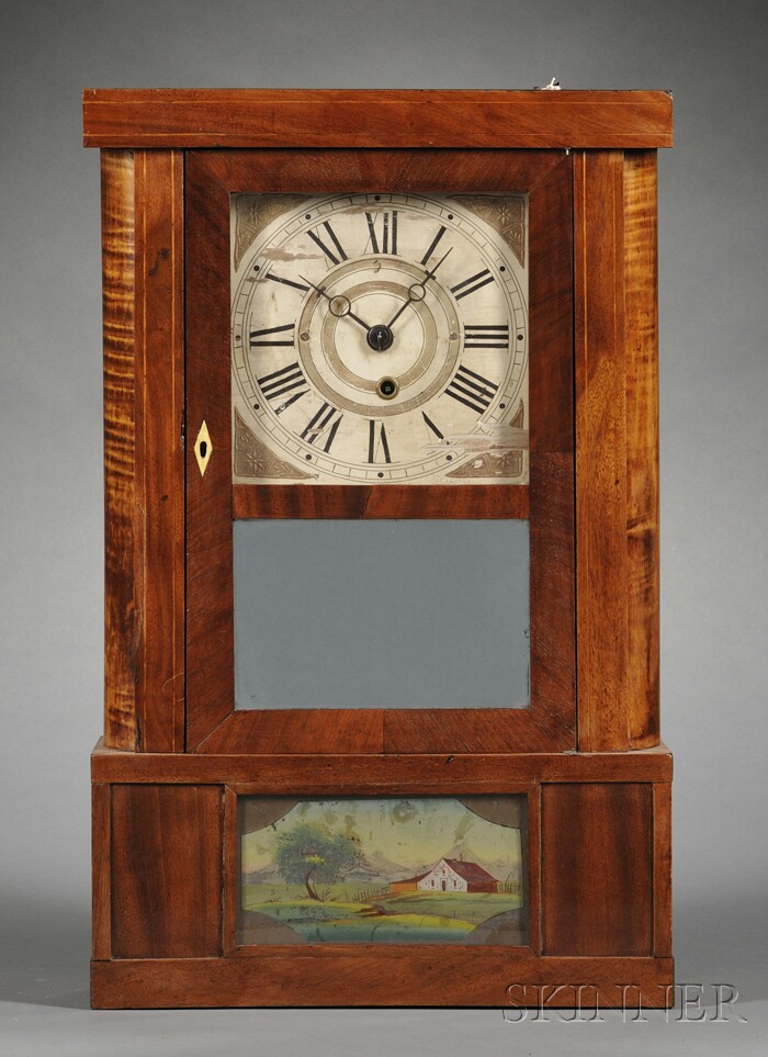 Appraisal: Silvester Clarke Mahogany and Tiger Maple Timepiece Salem Bridge Connecticut