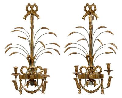 Appraisal: Pair Italian neoclassical style carved and parcel gilt sconces each