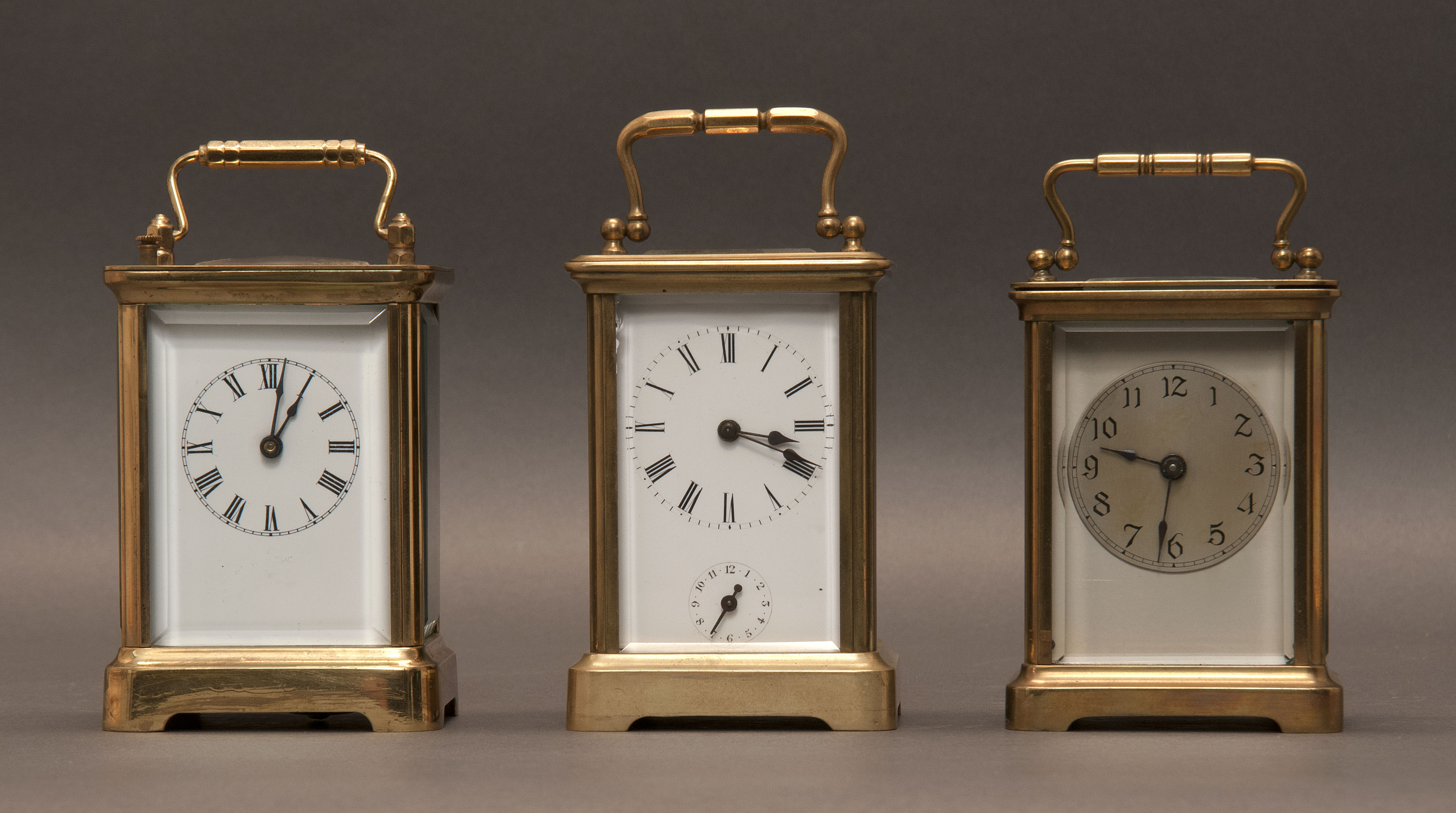 Appraisal: THREE FRENCH CARRIAGE CLOCKS Late th CenturyAll with brass cases