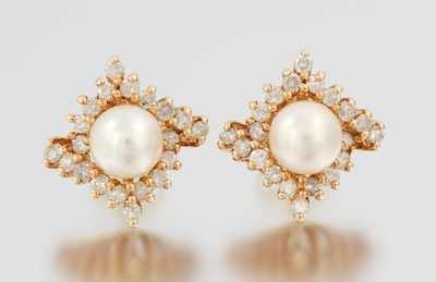 Appraisal: A Pair of Pearl and Diamond Earrings k yellow gold