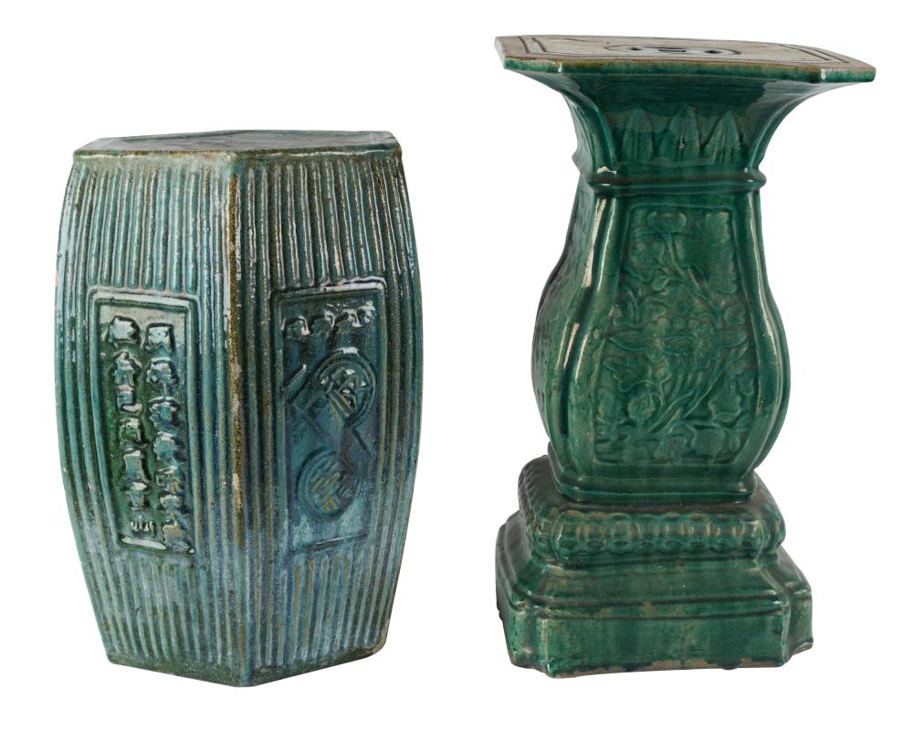 Appraisal: TWO ASSORTED GREEN GLAZED CERAMIC GARDEN STOOLSCondition each with weathering