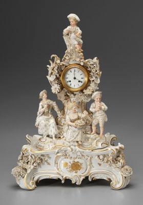 Appraisal: Meissen clock and stand figural pediment with seated boy holding