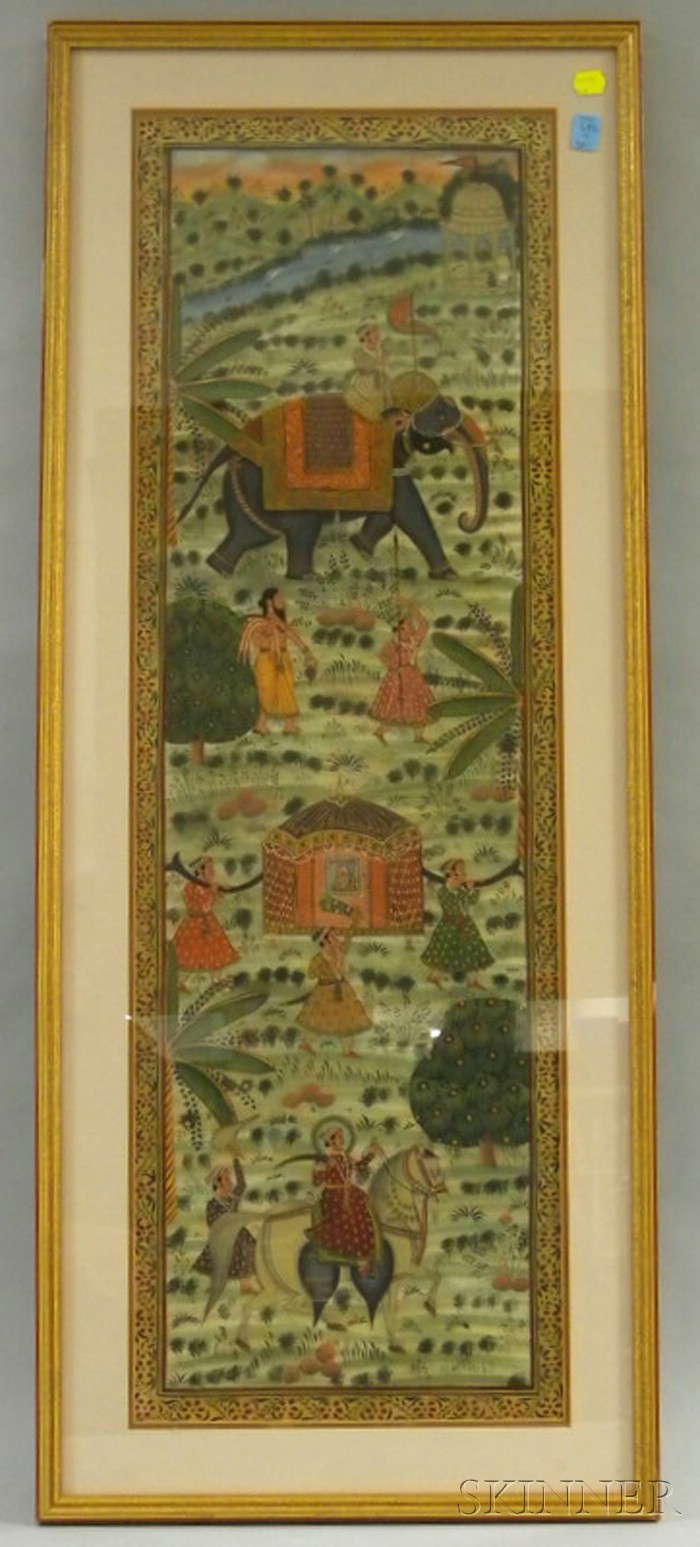 Appraisal: Framed Indian Miniature depicting a man on elephant and horseback