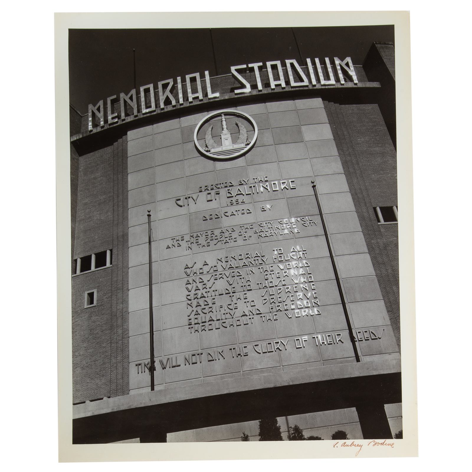 Appraisal: A AUBREY BODINE MEMORIAL STADIUM American - Gelatin silver print