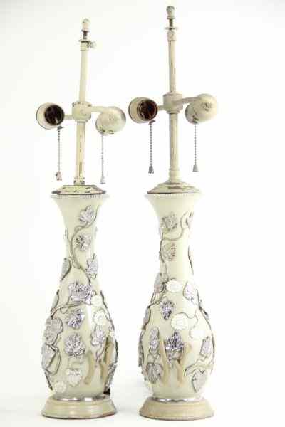 Appraisal: Pair of Porcelain Table Lampsbaluster vase standard gray and white