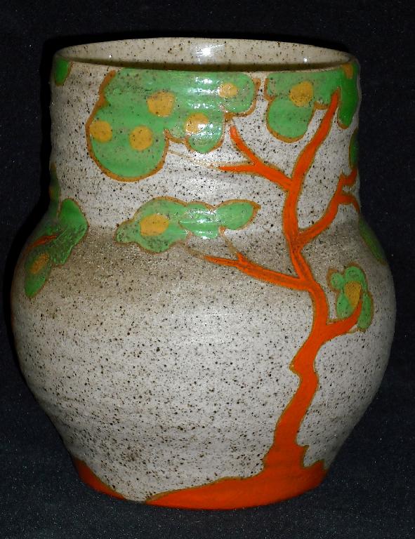 Appraisal: Goldstone' Bizarre vase painted with orange trees with green and