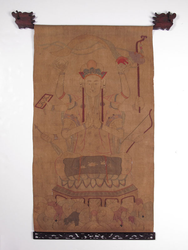 Appraisal: th C BUDDHIST TAPESTRY OF BRAHMA Intricate metallic thread and