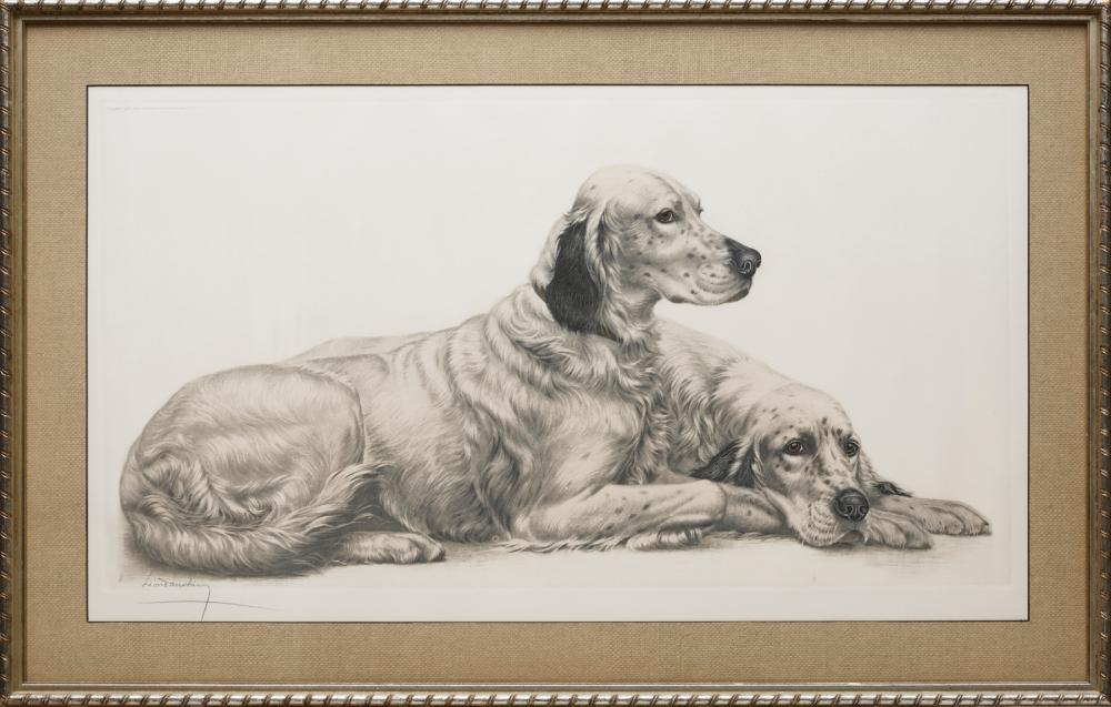 Appraisal: Leon Danchin French - Two Reclining English Setters hand-colored engraving