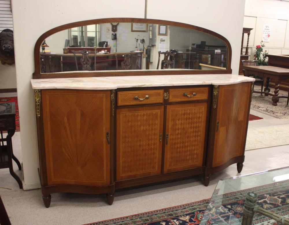 Appraisal: LOUIS XVI STYLE MARBLE-TOP SIDEBOARD French early th century with