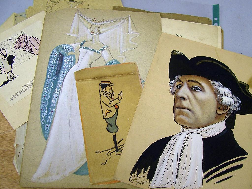 Appraisal: Various ink and watercolour character and theatrical costume sketches approx