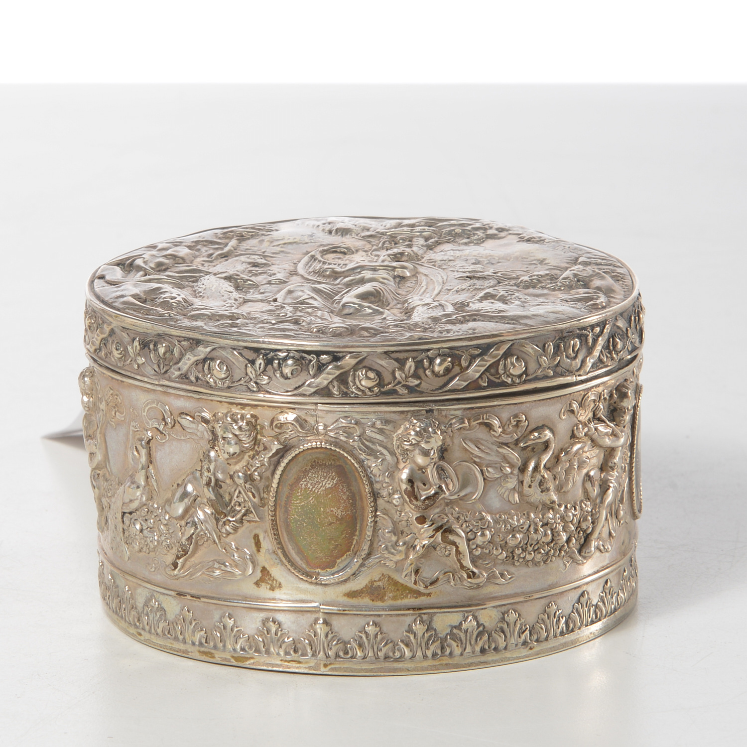 Appraisal: HANAU SILVER REPOUSSE DRESSER BOX Late th Early th c