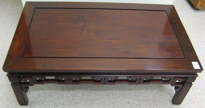 Appraisal: CHINESE ROSEWOOD COFFEE TABLE having a rectangular panel top open