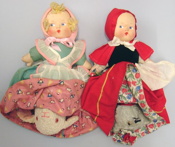 Appraisal: Pair of Topsy-turvy dolls Red Riding Hood with wolf Little