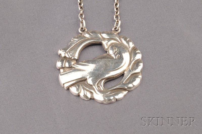 Appraisal: Sterling Silver Dove Pendant Necklace Georg Jensen Denmark post- mark