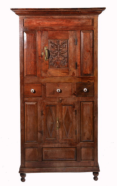 Appraisal: AN ANTIQUE INDIAN HARDWOOD PANTRY CUPBOARD with stepped pediment over