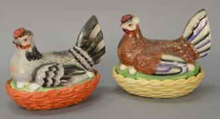 Appraisal: Two Staffordshire covered chickens ht in lg in Two Staffordshire