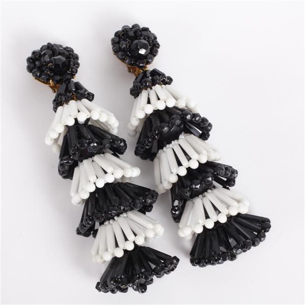 Appraisal: Vintage Couture Coppola E Toppo Black White Beaded Clip Earrings