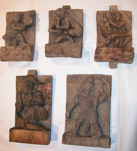 Appraisal: Five Hindu Carvings th Century Hindu School Woodcut Five Hindu